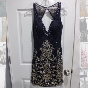 Short Navy/Gold Sequined Dress